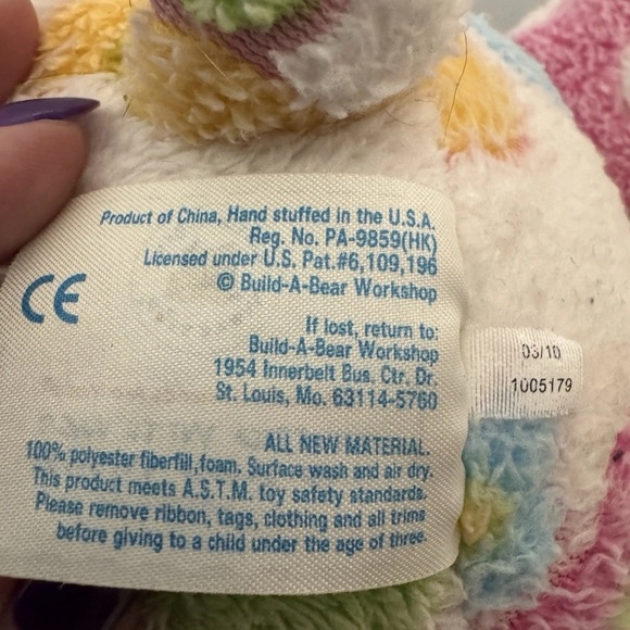 Build-A-Bear BAB Blossom Bunny Floral Rainbow Plush Stuffed Animal 16” 2010 VTG - Picture 6 of 7